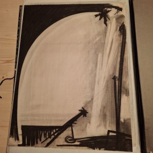 Fusain noir et blanc – Composition abstraite Arc de noire